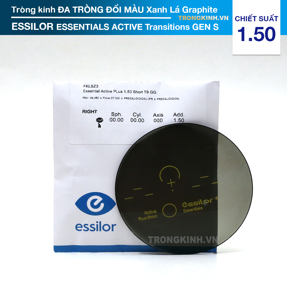 Tròng kính Essilor EssilorEssentialsActiveTransitionsGenSGraphite 1.50