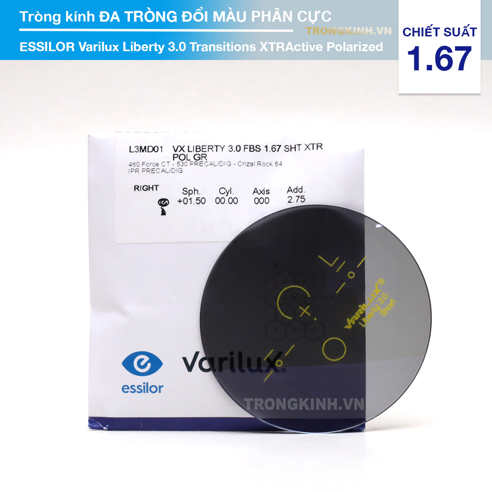 Tròng kính Essilor EssilorVariluxLibertyTransitionsXTRActivePolarized 1.67