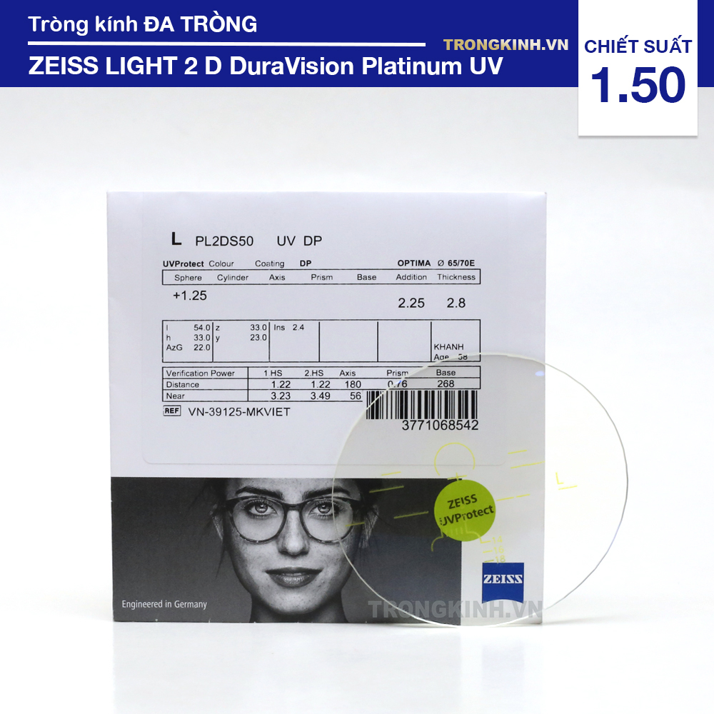 Tròng kính ZEISS Light2DDuraVisionPlatinumUV 1.50