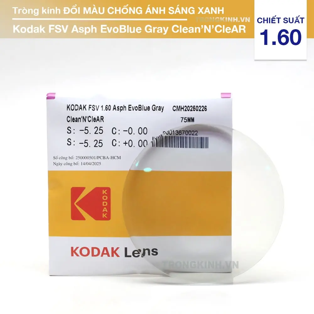 Tròng Kính Mỏng Đổi Màu Chống Ánh Sáng Xanh Kodak EvoBlue Lens 1.60