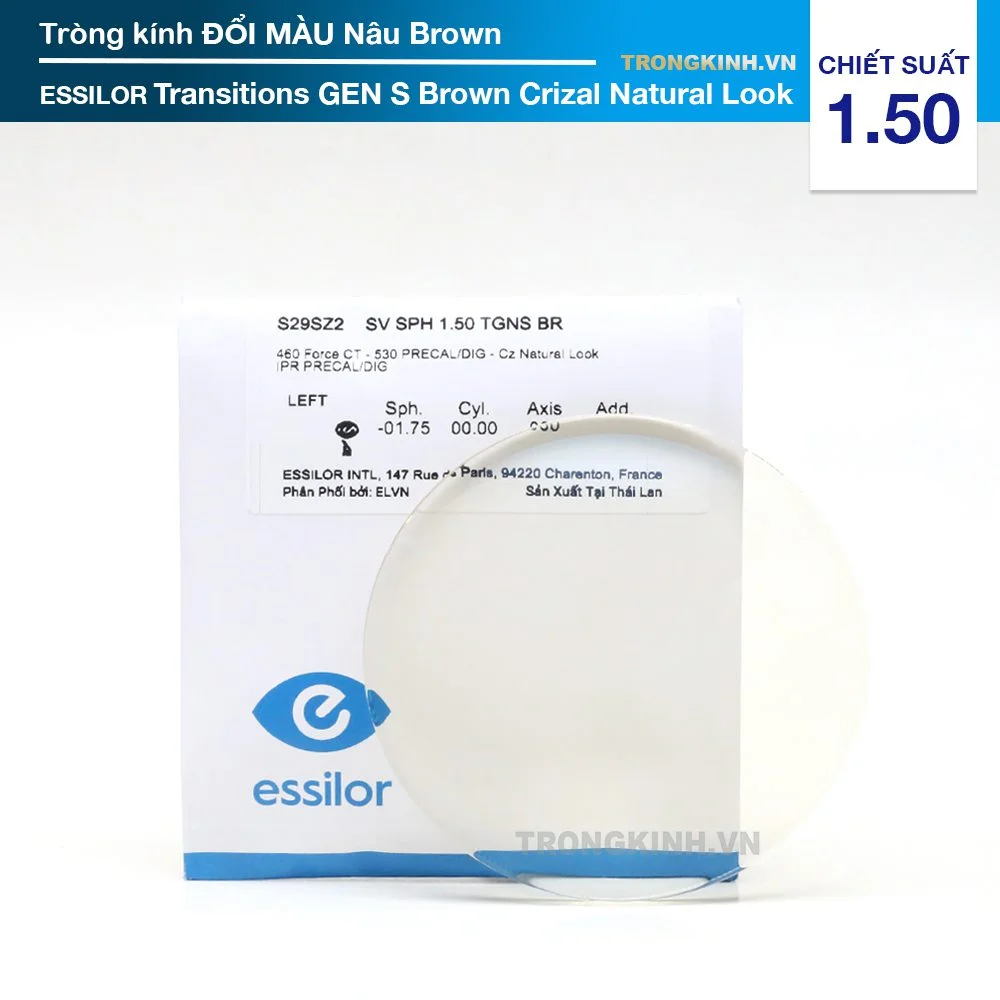 Tròng kính Đổi màu nâu Essilor Transitions Gen S Crizal Natural Look