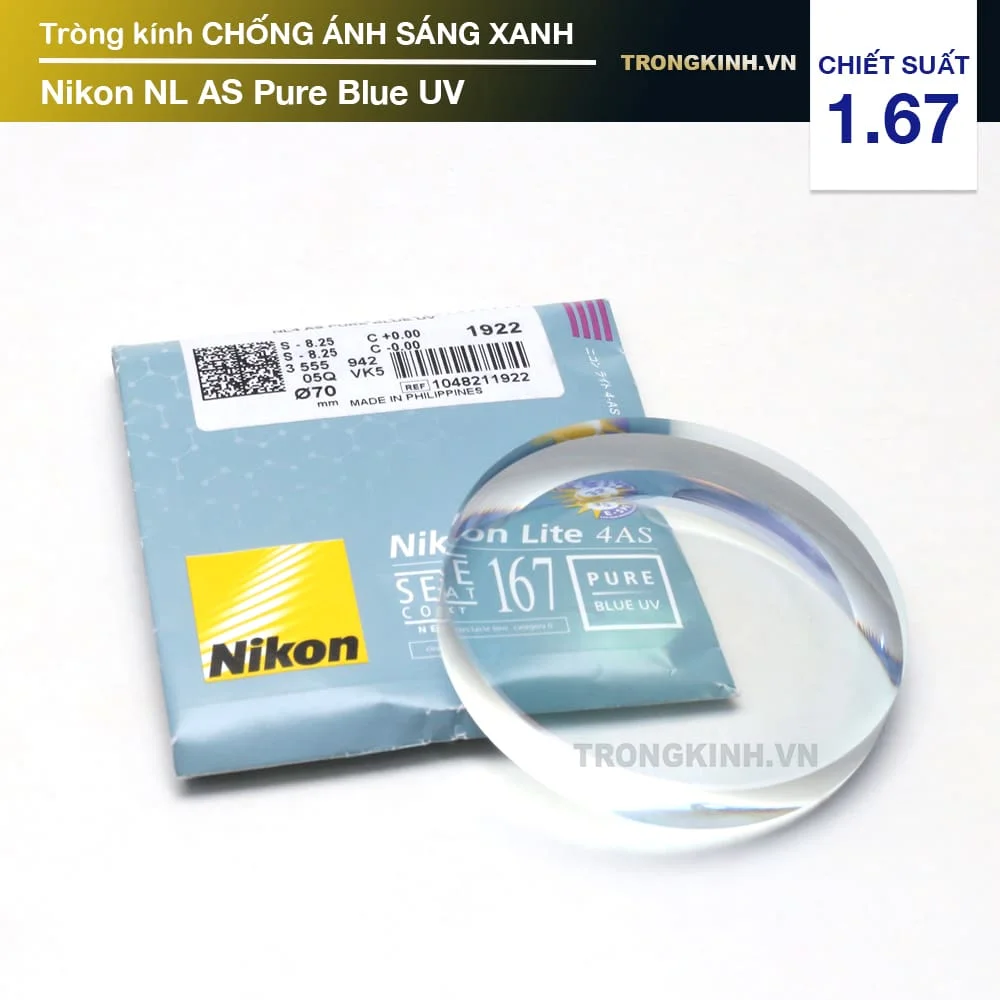 Tròng kính Nikon NL AS Pure Blue UV 1.67 siêu mỏng Chống Ánh Sáng Xanh
