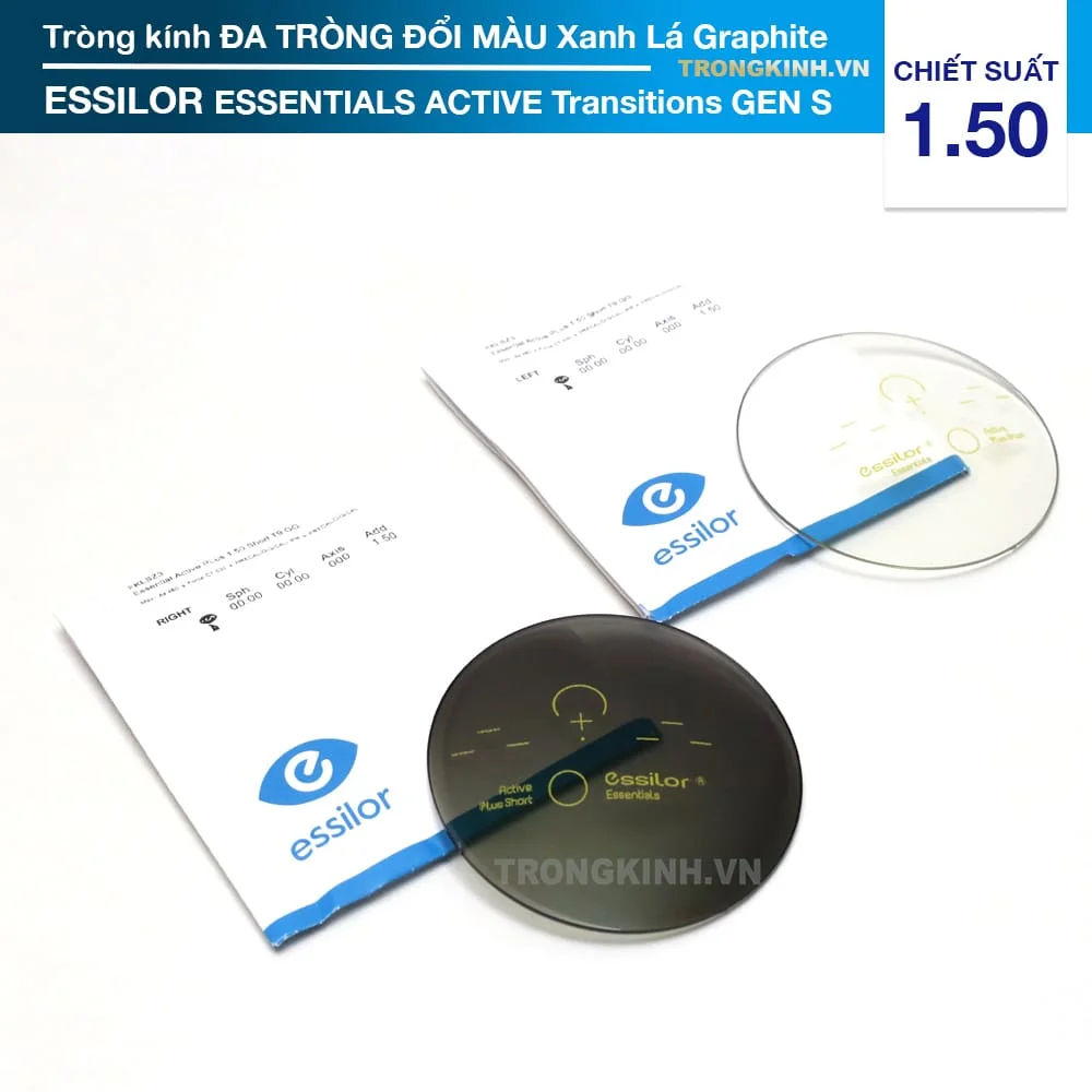 Tròng kính Đa tròng Đổi màu Xanh Lá Essilor Essentials Active Transitions Gen S