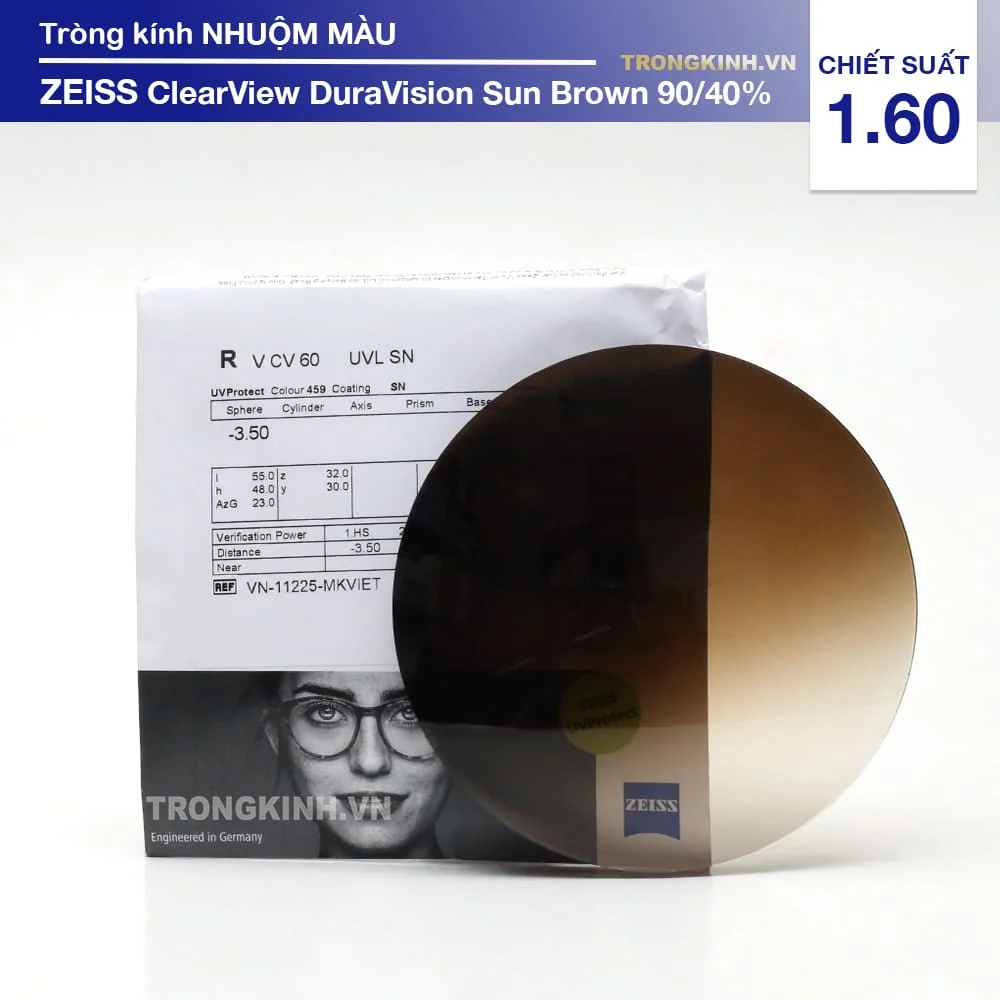 Tròng kính Nhuộm màu của Đức ZEISS ClearView Duravision Sun