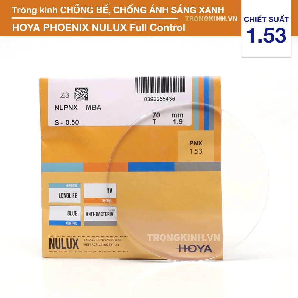 Tròng Kính Chống Bể cho gọng kính khoan bắt ốc Phoenix Nulux Full Control Hoya 1.53