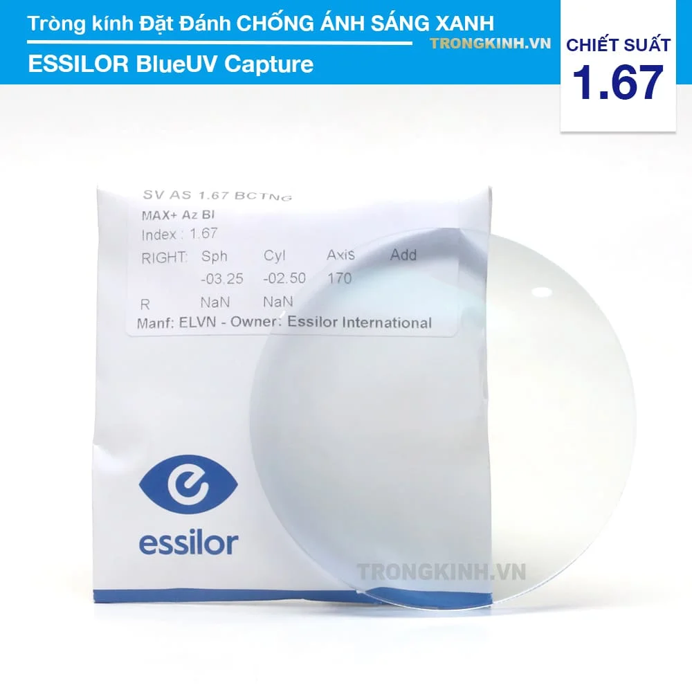 Tròng kính Độ Loạn Cao Essilor Blue UV Capture MaxAz 1.67 Đặt Đánh