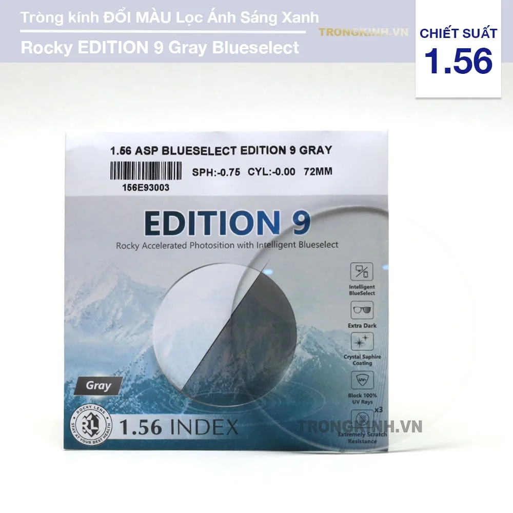 Tròng kính Đổi Màu Khói Rocky Edition 9 Lọc Ánh Sáng Xanh