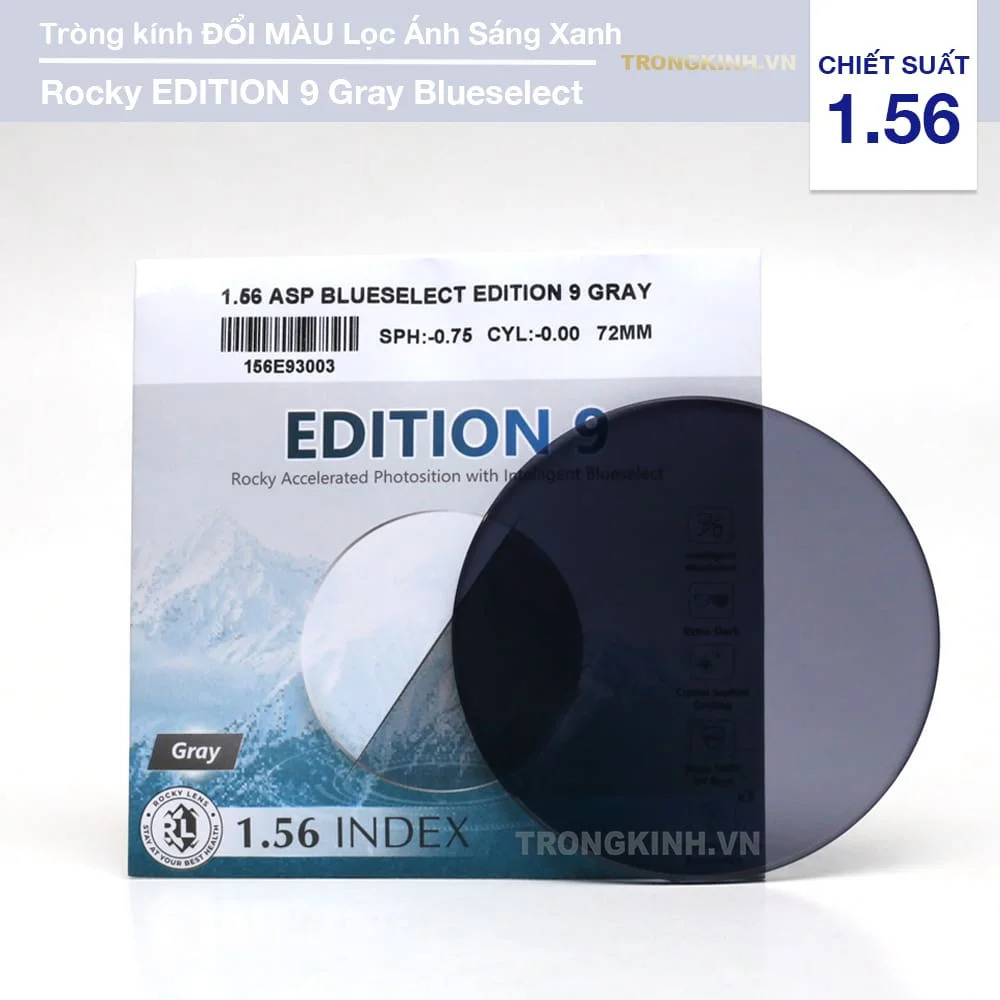 Tròng kính Đổi Màu Khói Rocky Edition 9 Lọc Ánh Sáng Xanh