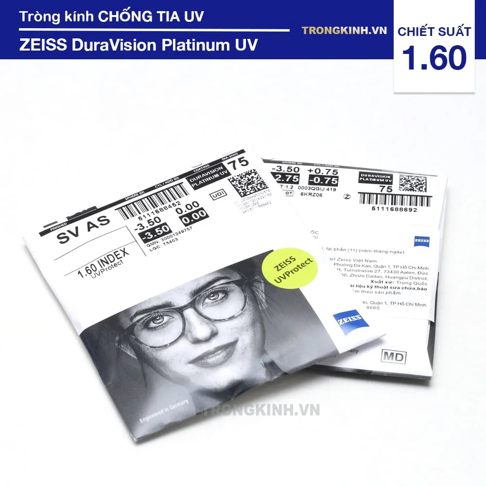 Tròng kính mỏng Chống Tia UV Zeiss DuraVision Platinum UV 1.60