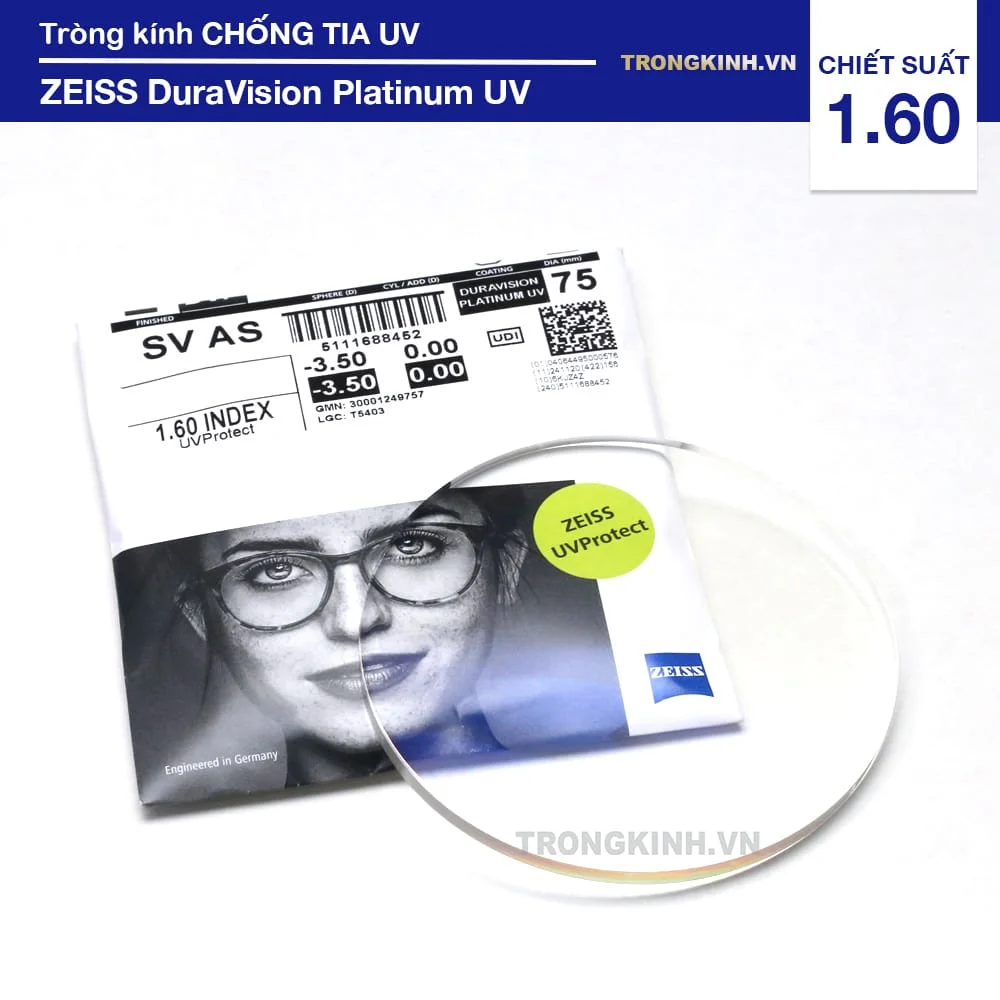 Tròng kính mỏng Chống Tia UV Zeiss DuraVision Platinum UV 1.60