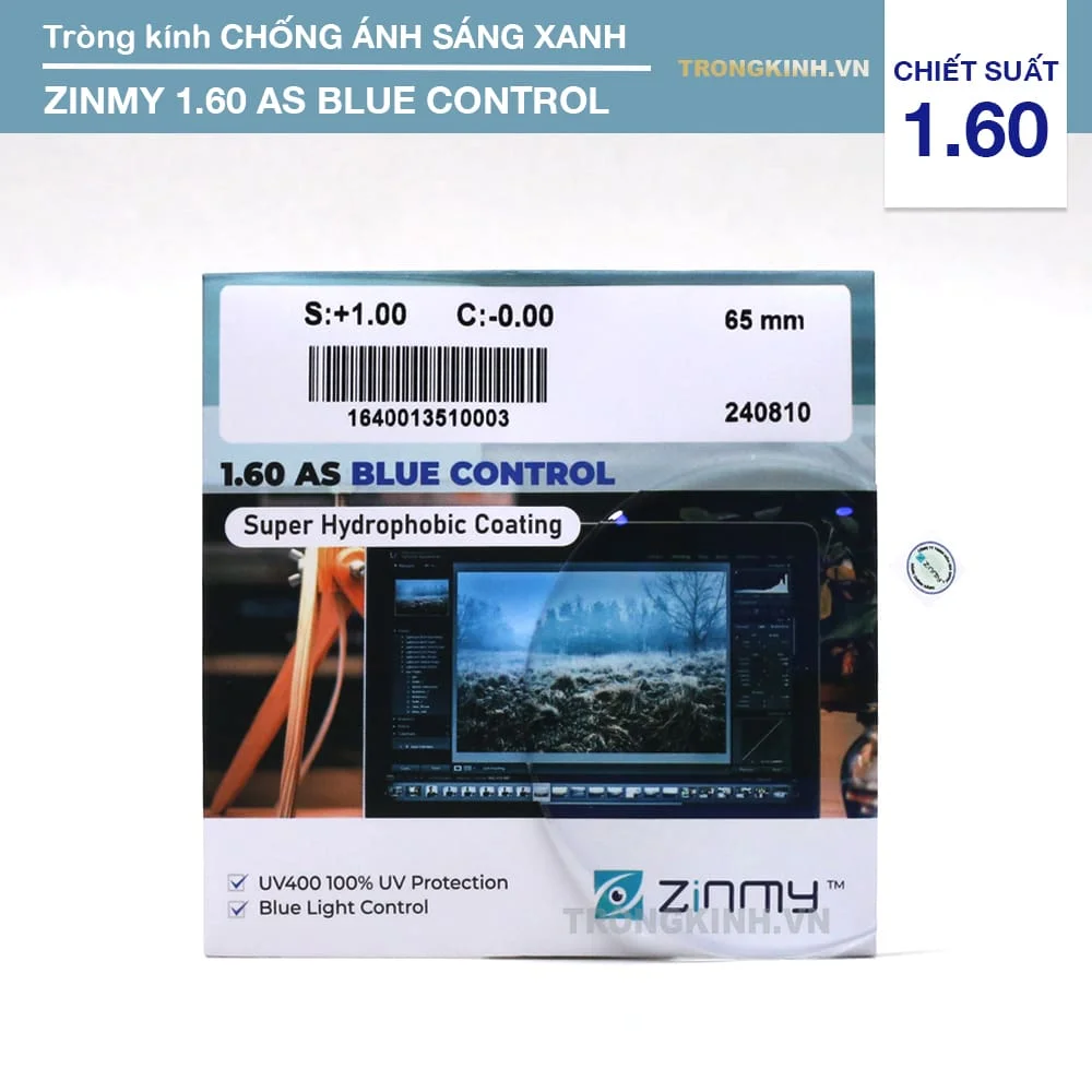 Tròng Kính Chống Ánh Sáng Xanh Giá Rẻ ZINMY 1.60 AS Blue Control