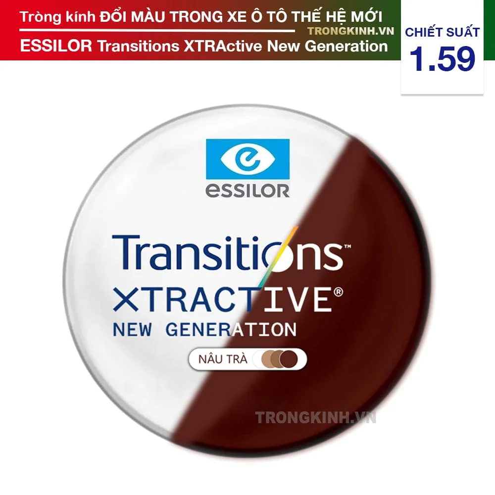 Tròng kính Đổi Màu Nâu Trà Chống Bể Essilor Transitions XTRActive New Generation Brown 1.59 AS Airwear