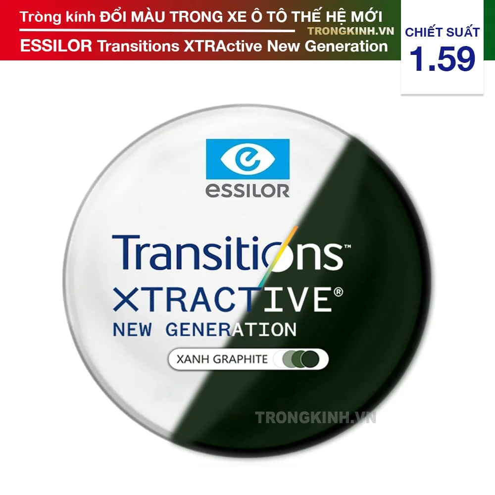 Tròng kính Đổi Màu Xanh Lá Chống Bể Essilor Transitions XTRActive New Generation Graphite 1.59 AS Airwear