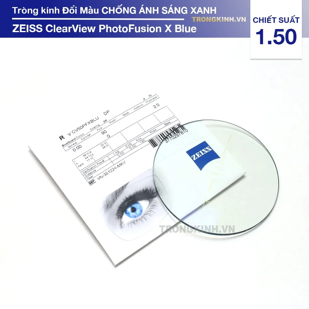 Tròng kính Đổi Màu Chống Ánh Sáng Xanh Zeiss PhotoFusion X Blue