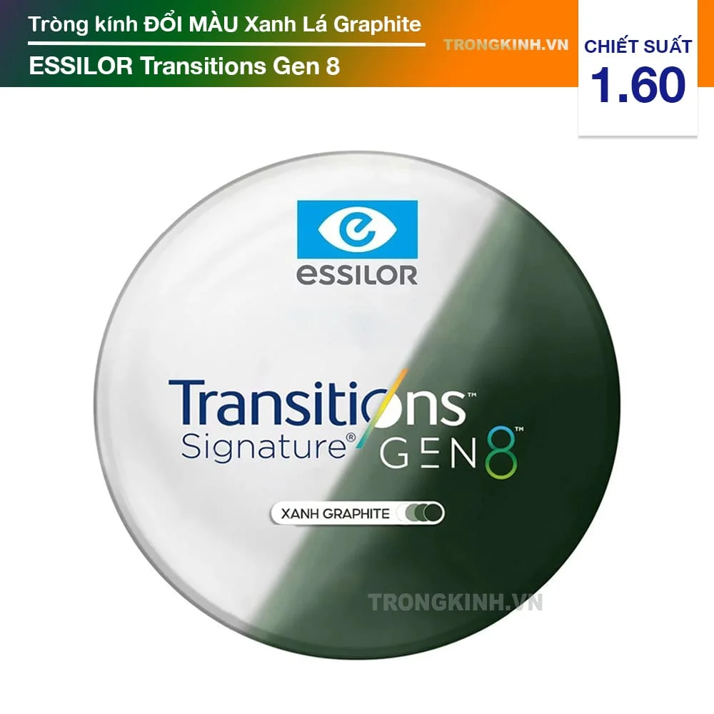 Tròng kính mỏng Đổi Màu Xanh Lá Essilor Transitions Gen 8 Graphite 1.60