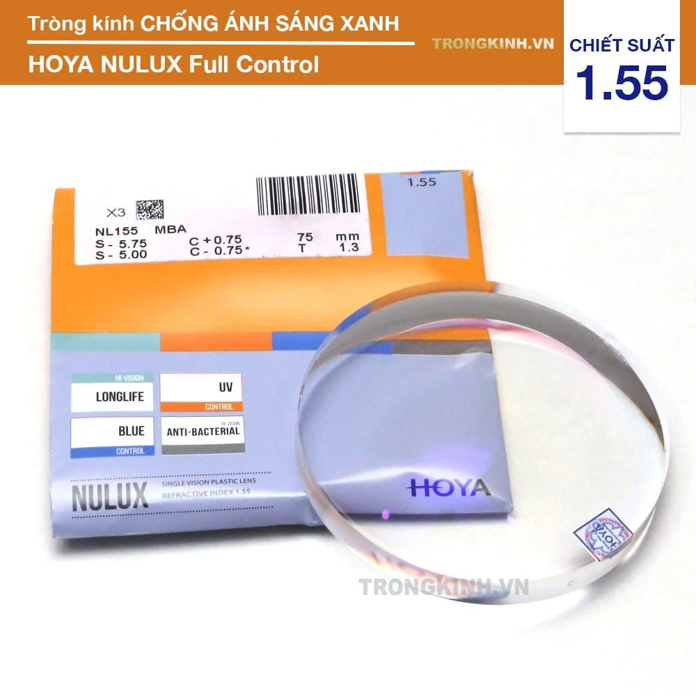 Tròng kính Chống Ánh Sáng Xanh Hoya Nulux Full Control 1.55
