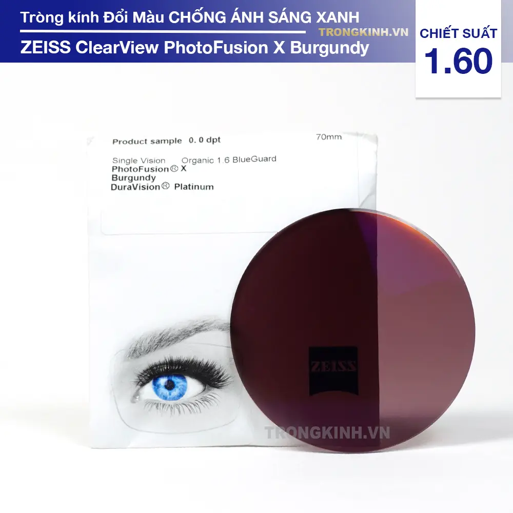 Tròng kính Zeiss PhotoFusion X Burgundy 1.60 - Đổi màu đỏ Burgundy